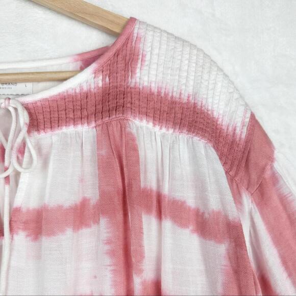 Lucky Brand Boho Blouse Top Large White Pink Tie Dye - Picture 8 of 15